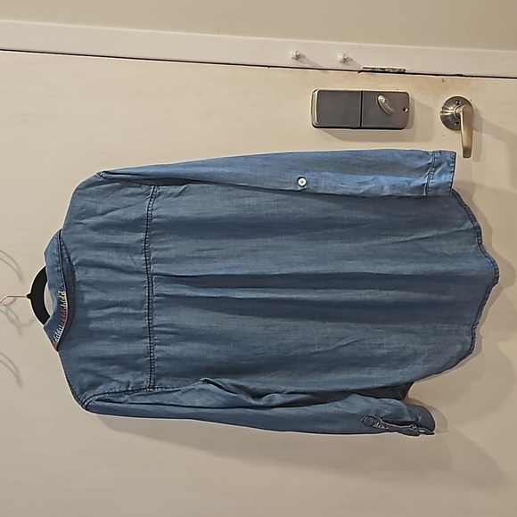 APNY Chambray Tencel Button-Up Shirt With Hand Embroidery L - Picture 7 of 11